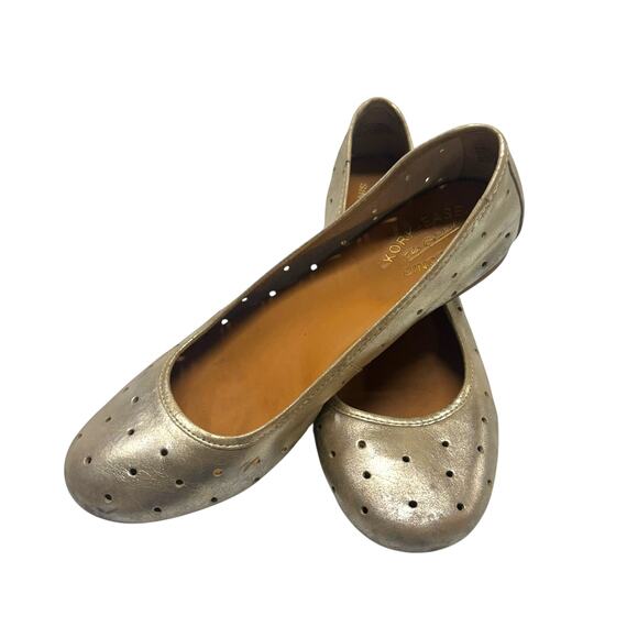 Kork-Ease Leather Ballet Flats 9.5 Gold Metallic Perforated Comfort - Picture 1 of 5